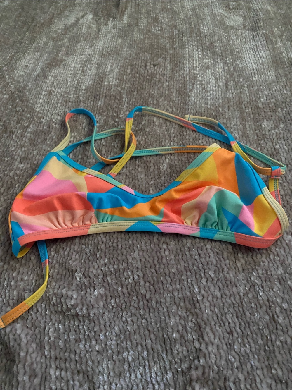 Kids Multicolor Strappy Bikini Top - Vibrant Rainbow Swim